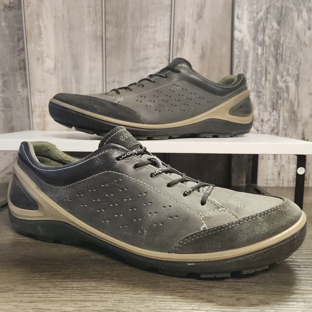 ECCO Biom Grip Shoes Mens 13 EUR 47 Gray Black Leather Outdoor Hiking Athletic